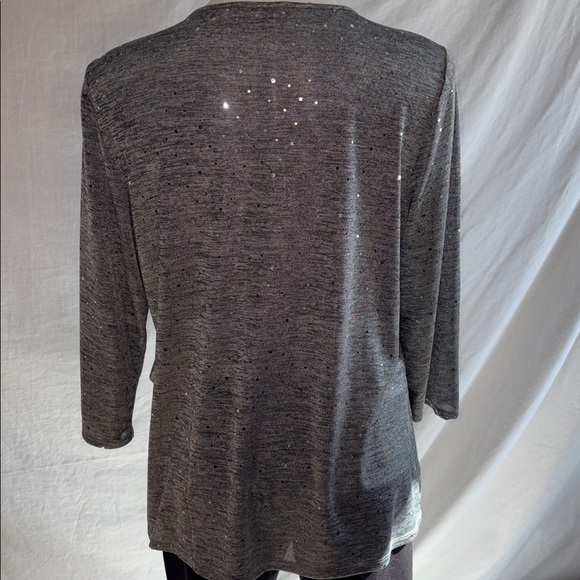 Notations Sparkly Gray Diagonal Ruffle Top - Picture 9 of 10
